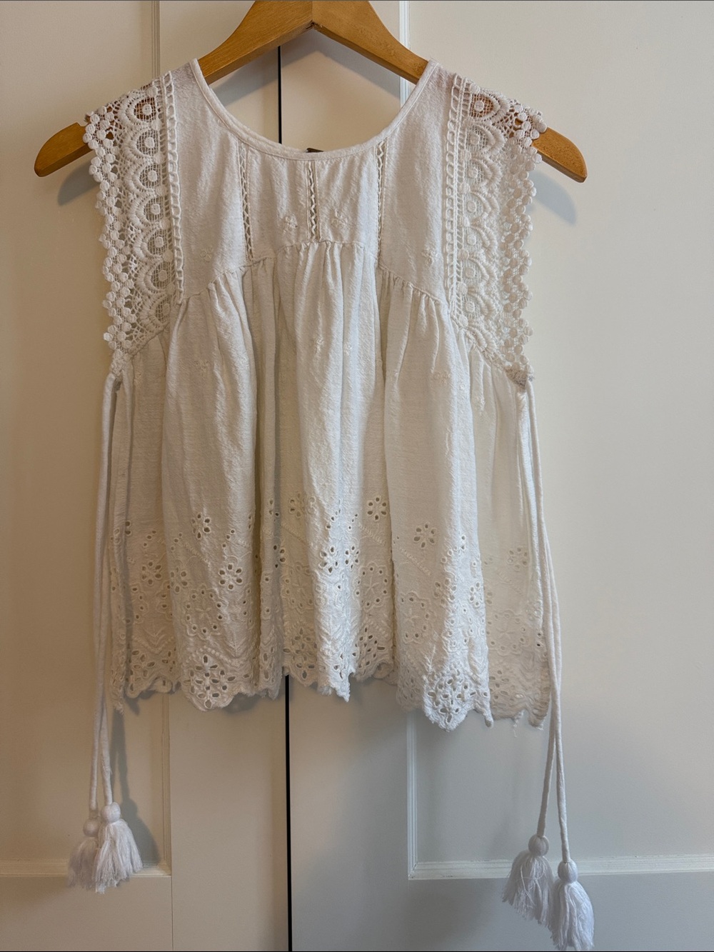 Free People Boho Eyelet Swing Tank | Crochet Lace | White | XS